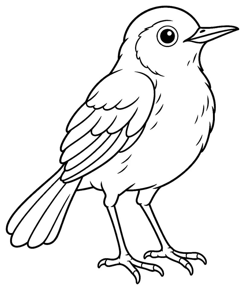 Coloriage de Rossignol philomèle : dessin au trait noir à colorier