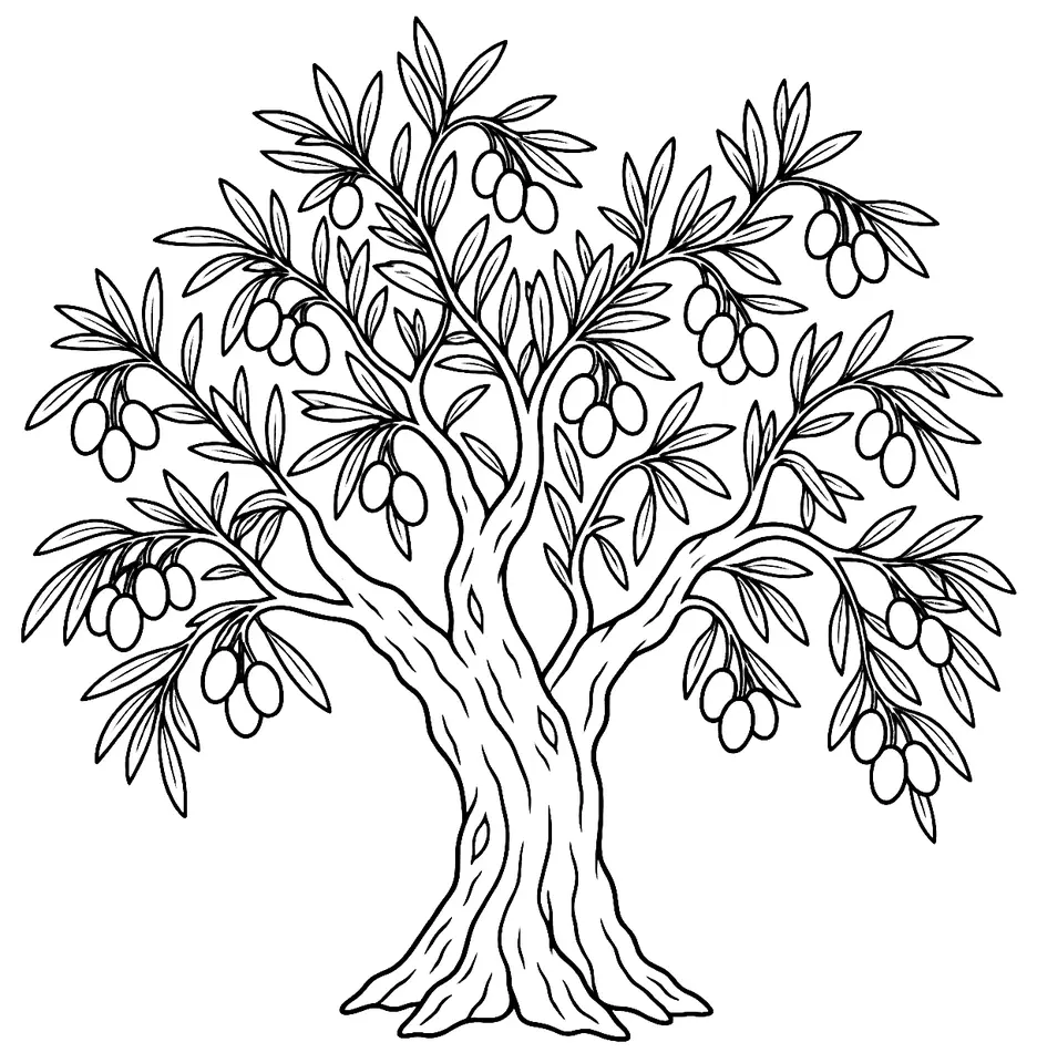 Coloriage de Frantoio (olive) : dessin au trait noir à colorier