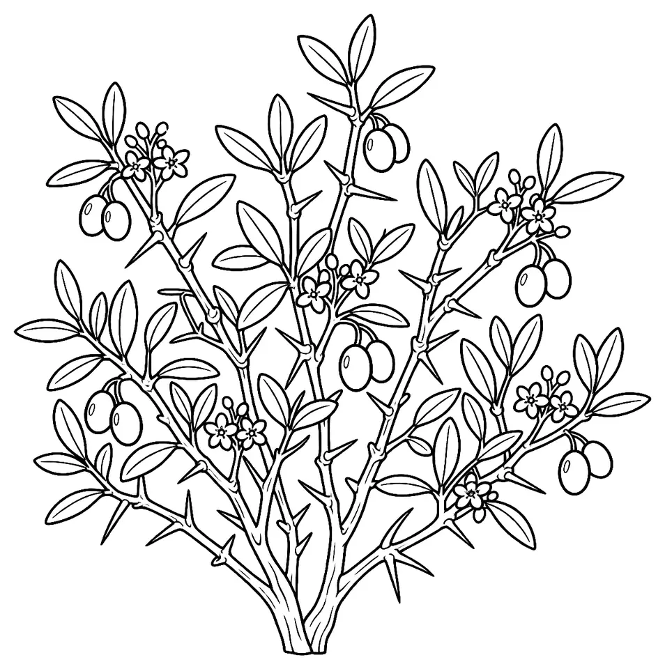 Coloriage de Oléastre (olive) : dessin au trait noir à colorier