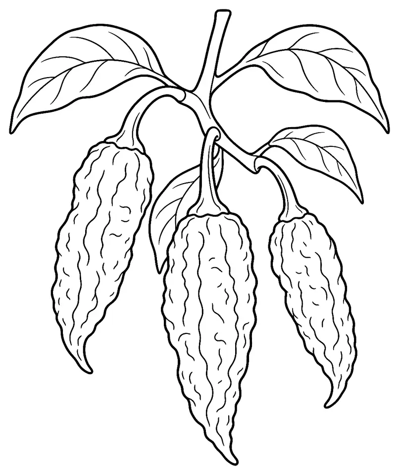 Coloriage de Bhut Jolokia (piment ou poivron) : dessin au trait noir à colorier