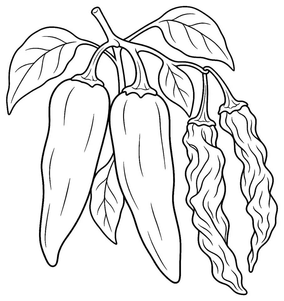 Coloriage de Piment de Chimayó (piment ou poivron) : dessin au trait noir à colorier