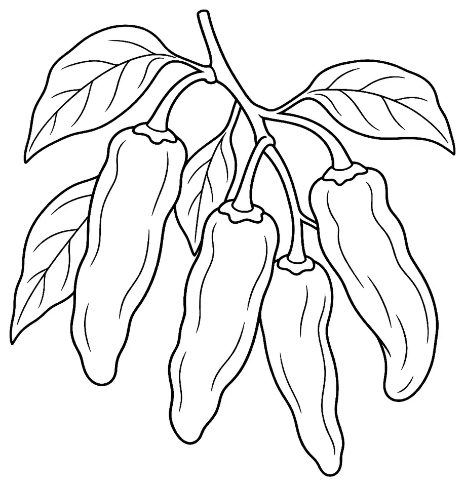 Coloriage de Friggitello (piment ou poivron) : dessin au trait noir à colorier