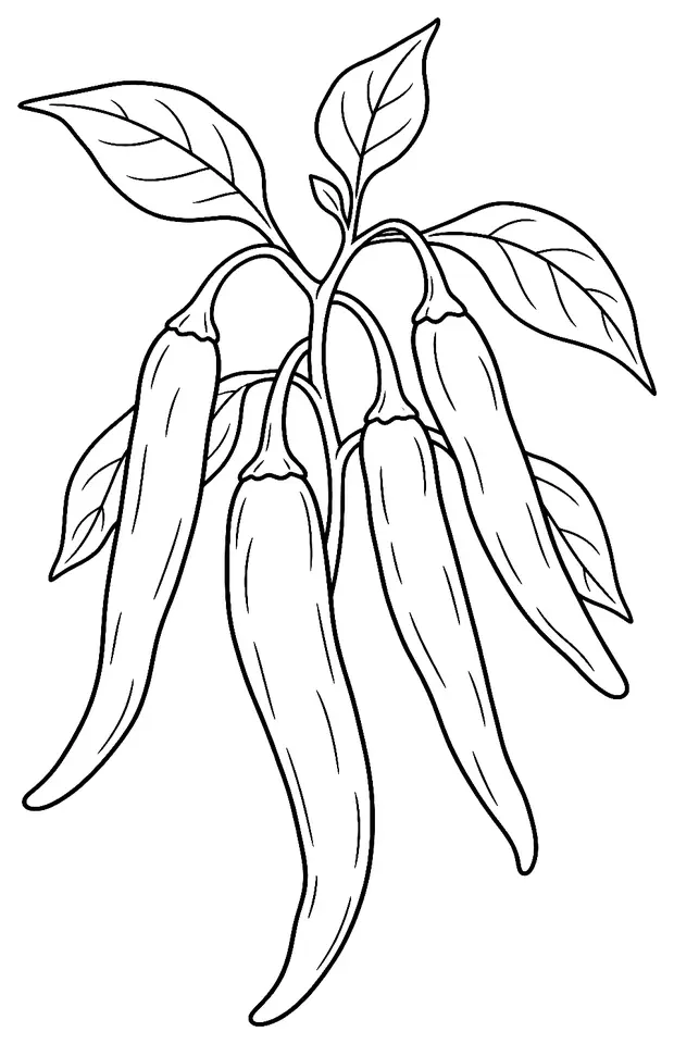 Coloriage de Guntur Sannam (piment ou poivron) : dessin au trait noir à colorier