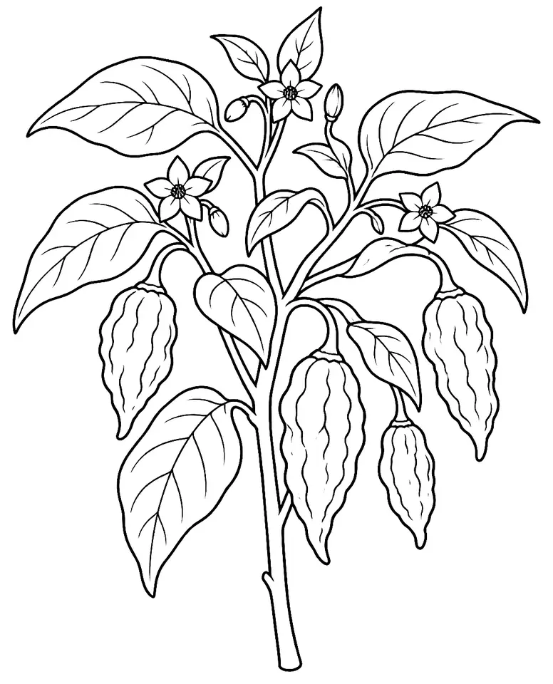 Coloriage de Naga Morich (piment ou poivron) : dessin au trait noir à colorier