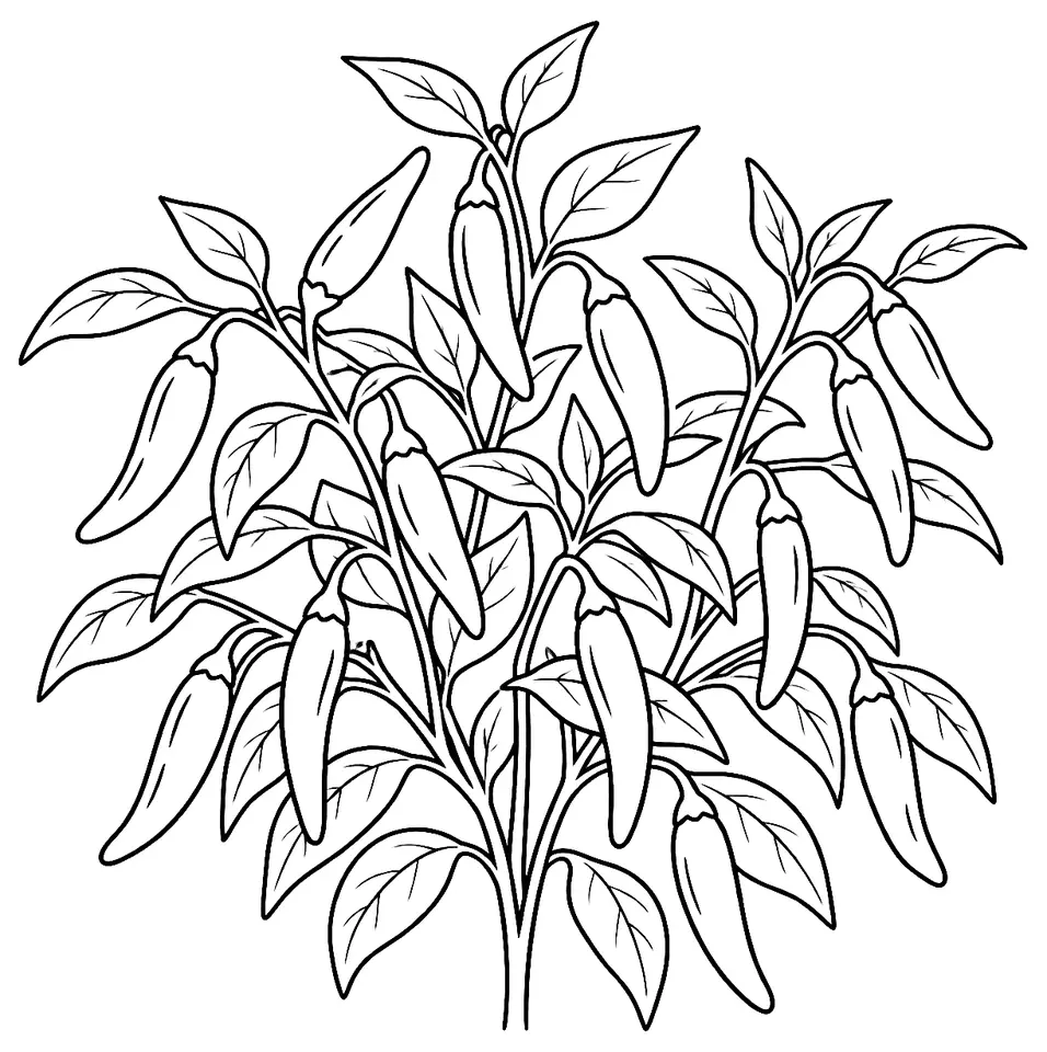 Coloriage de Pili-pili (piment ou poivron) : dessin au trait noir à colorier
