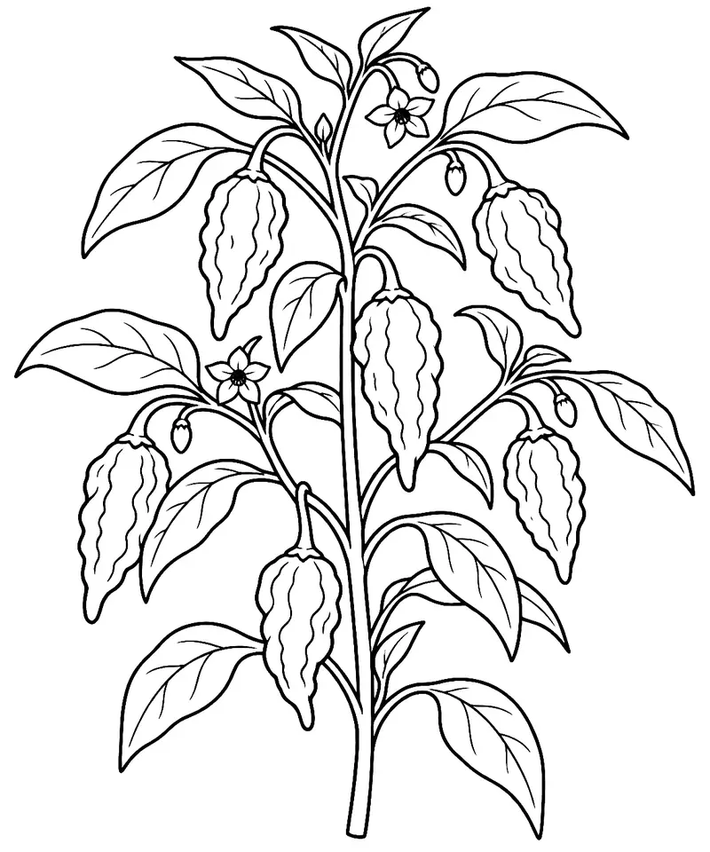 Coloriage de Piment Armageddon (piment ou poivron) : dessin au trait noir à colorier
