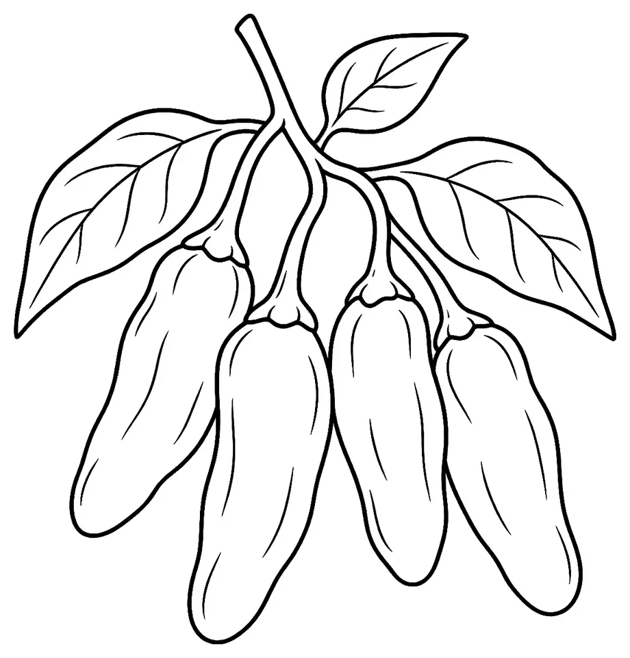 Coloriage de Piment datil (piment ou poivron) : dessin au trait noir à colorier