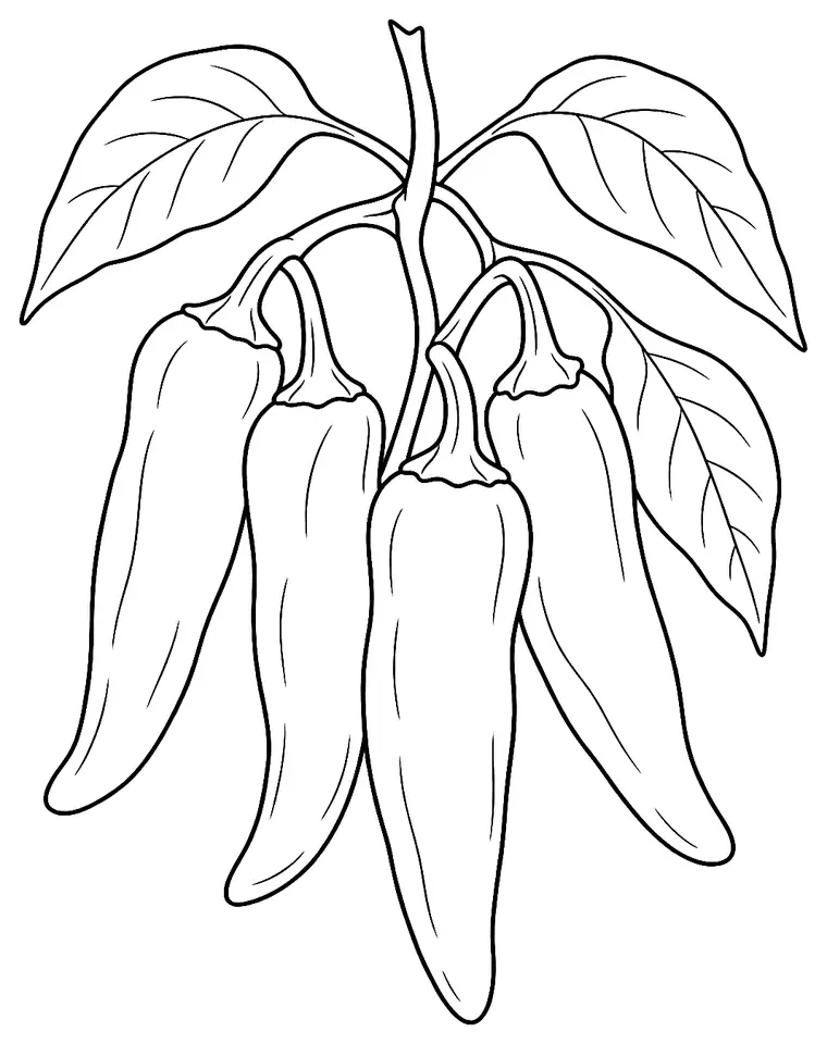 Coloriage de Piment hongrois : dessin au trait noir à colorier