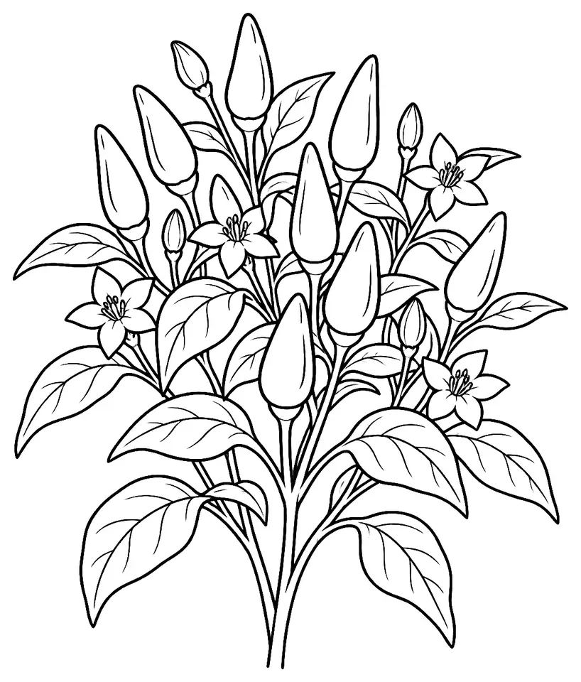 Coloriage de Piment Tabasco (piment ou poivron) : dessin au trait noir à colorier