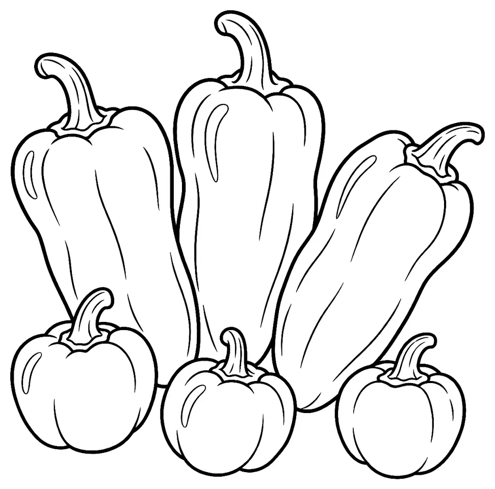 Coloriage de Piment végétarien (piment ou poivron) : dessin au trait noir à colorier