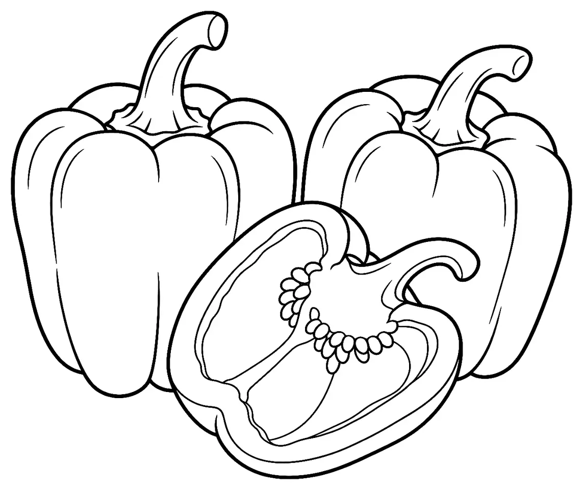 Coloriage de Poivron (piment ou poivron) : dessin au trait noir à colorier