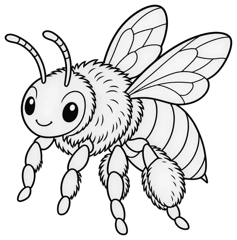 Coloriage de Abeille domestique : dessin au trait noir à colorier