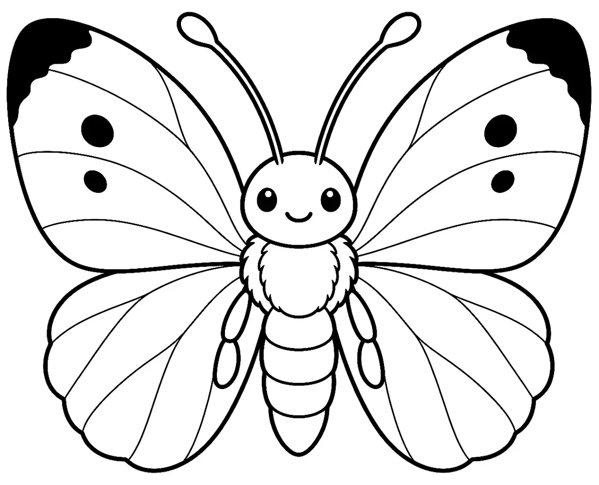 Coloriage de Piéride de la rave : dessin au trait noir à colorier