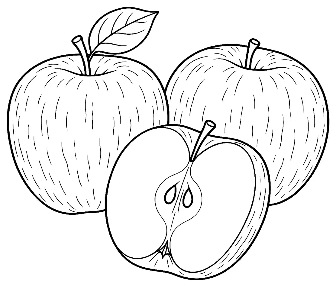 Coloriage de Fuji (pomme) : dessin au trait noir à colorier