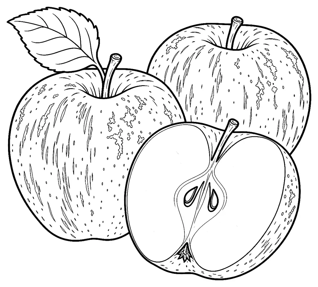 Coloriage de Karmijn de Sonnaville (pomme) : dessin au trait noir à colorier