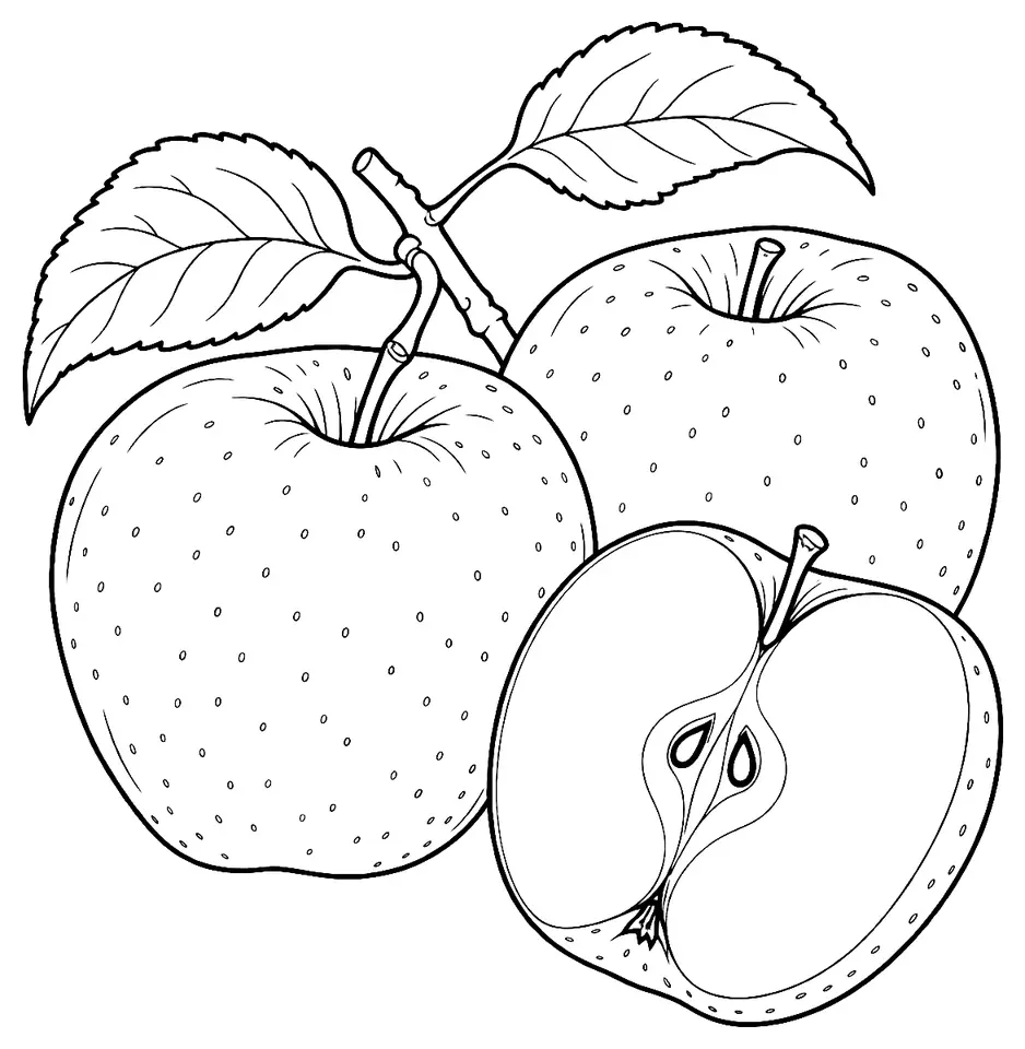 Coloriage de Worcester Pearmain (pomme) : dessin au trait noir à colorier