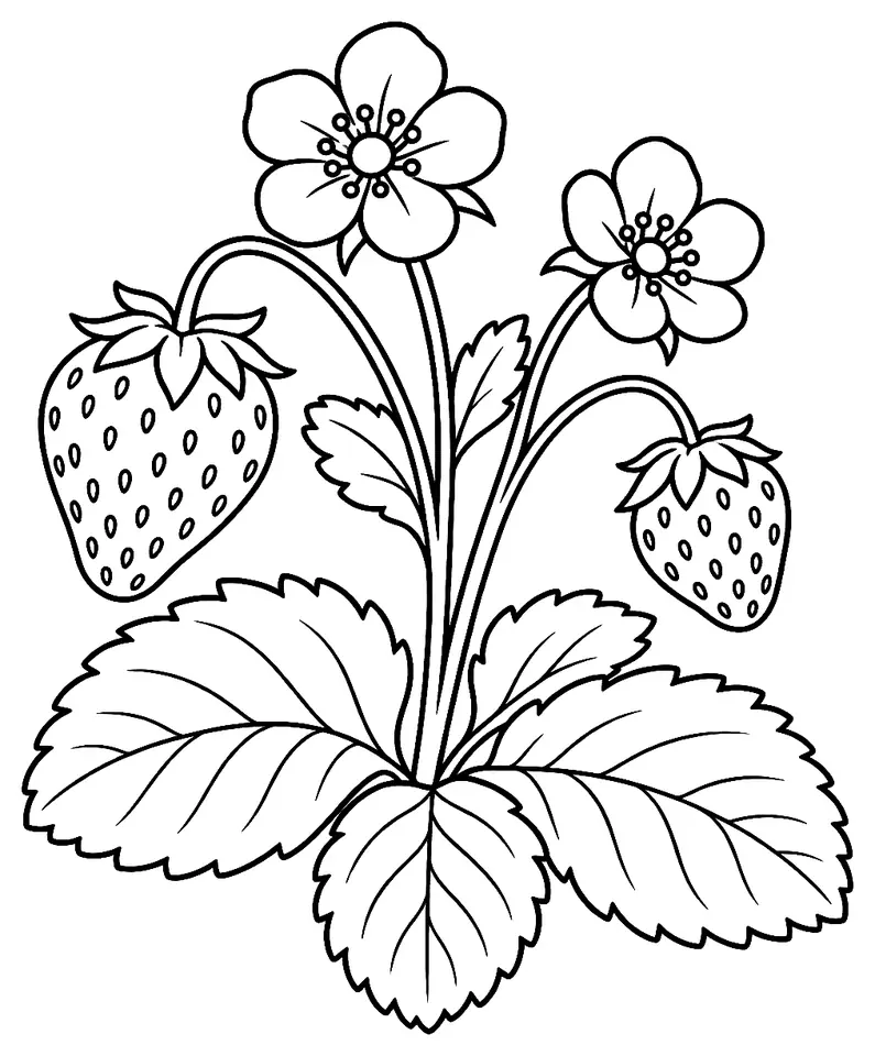 Coloriage de Fraise : dessin au trait noir à colorier