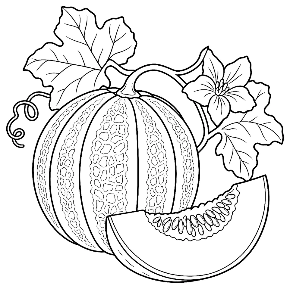 Coloriage de Melon : dessin au trait noir à colorier