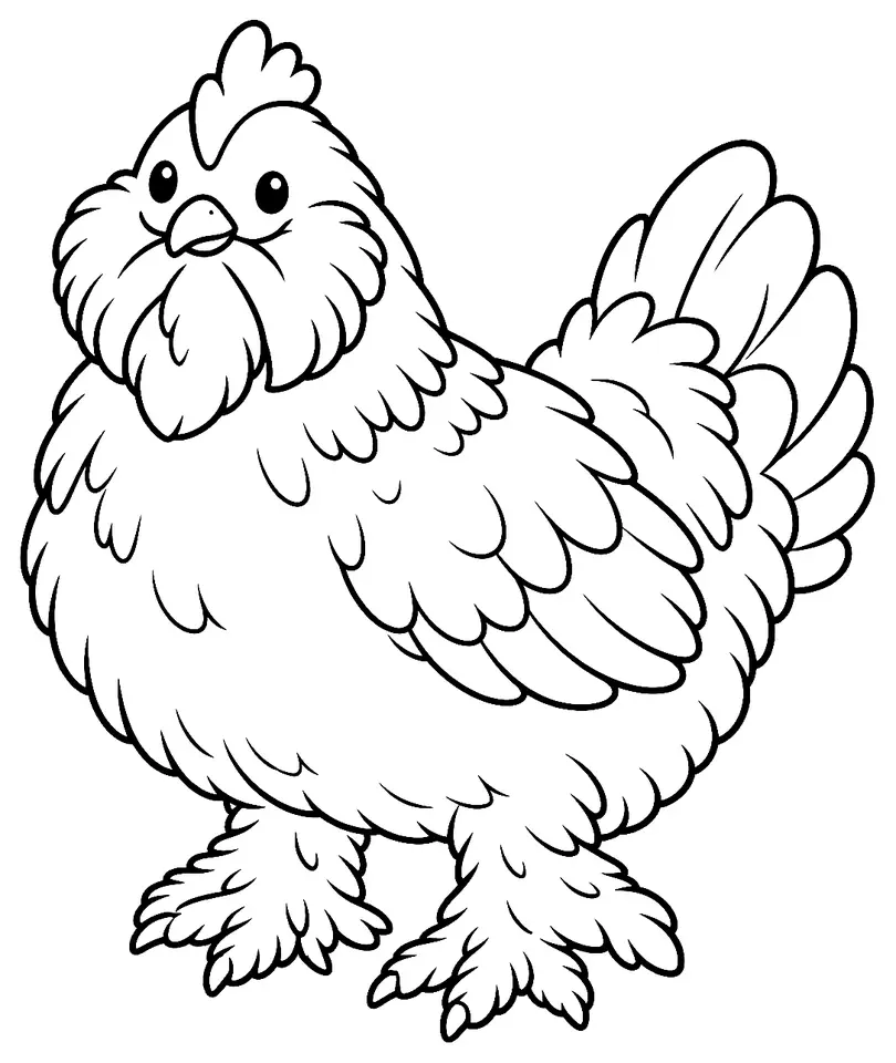 Coloriage de Barbu d’Uccle : dessin au trait noir à colorier