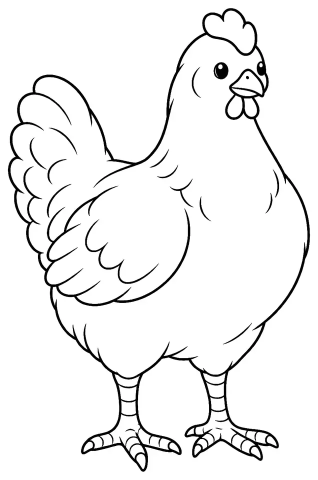 Coloriage de Chantecler (poule) : dessin au trait noir à colorier