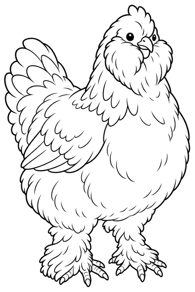 Coloriage de Faverolles allemande : dessin au trait noir à colorier