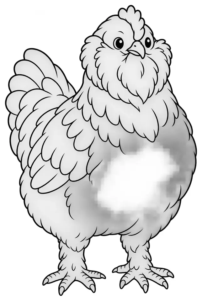 Coloriage de Faverolles française : dessin au trait noir à colorier