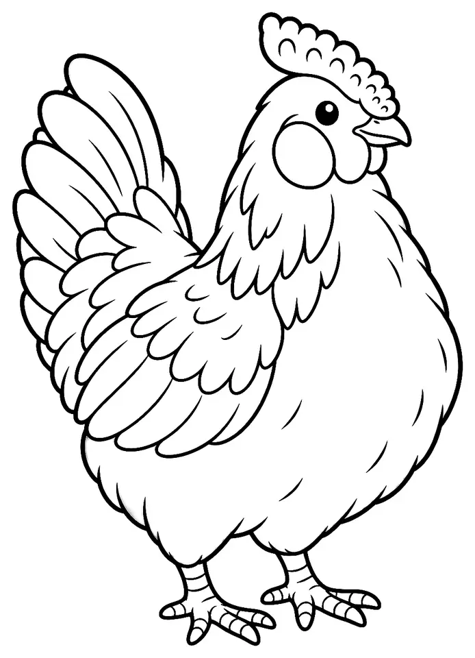 Coloriage de Java (poule) : dessin au trait noir à colorier