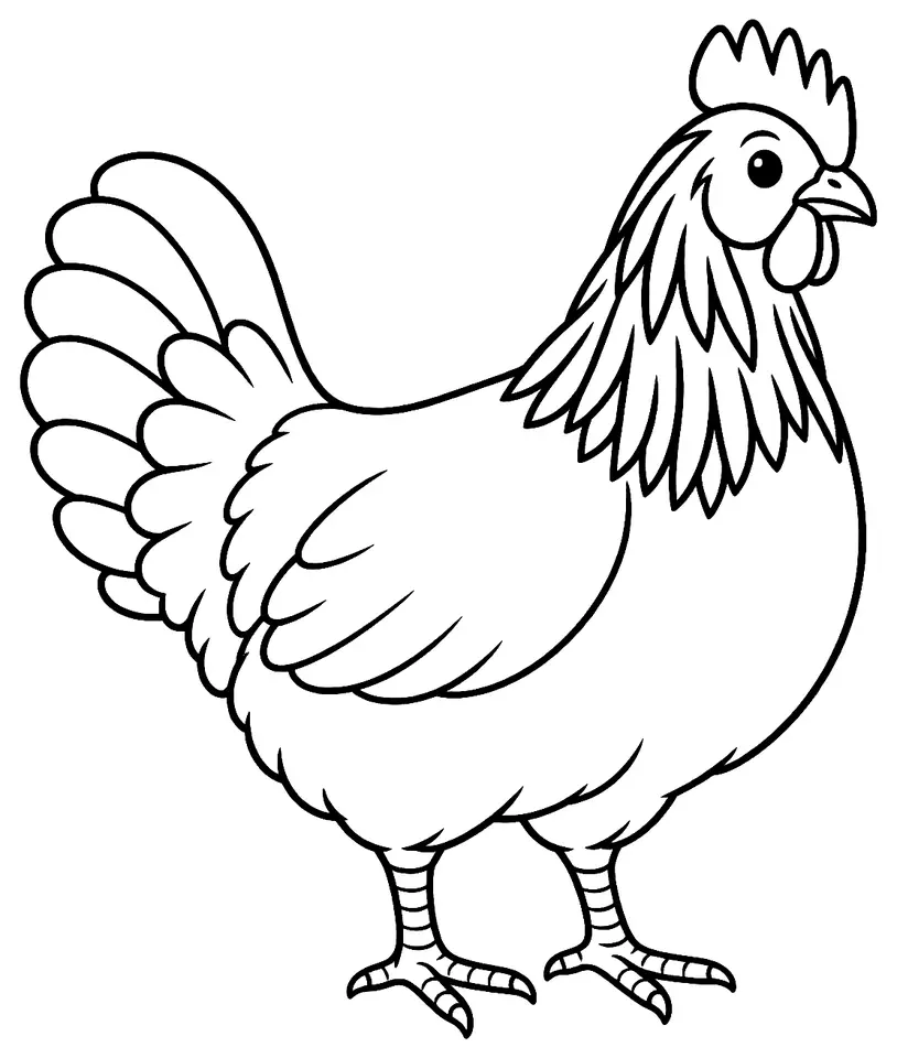 Coloriage de Lakenvelder (poule) : dessin au trait noir à colorier