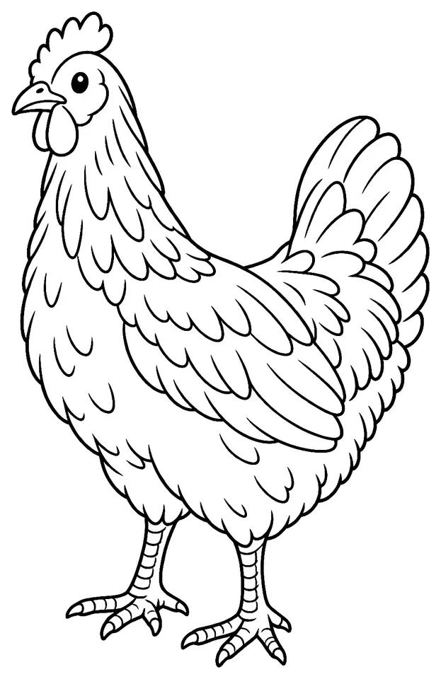 Coloriage de Langshan allemande : dessin au trait noir à colorier