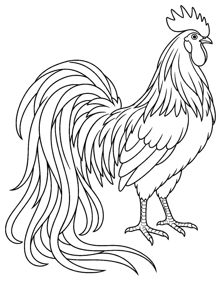 Coloriage de Onagadori : dessin au trait noir à colorier