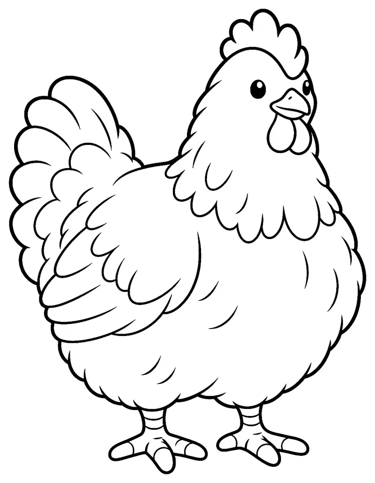 Coloriage de Orpington (poule) : dessin au trait noir à colorier