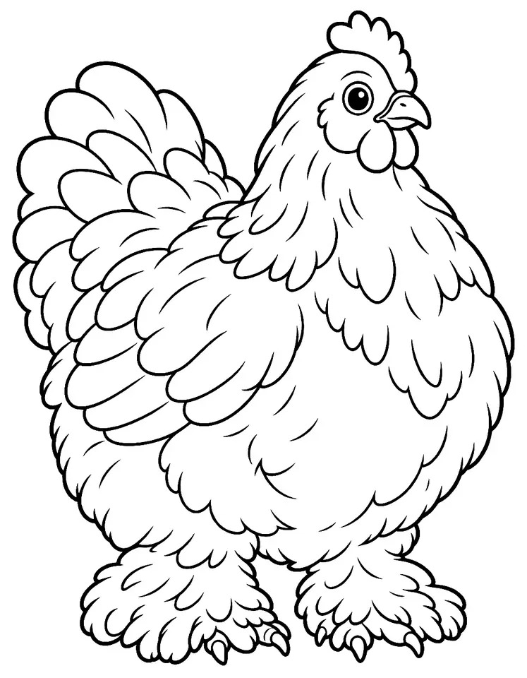 Coloriage de Poule Cochin : dessin au trait noir à colorier