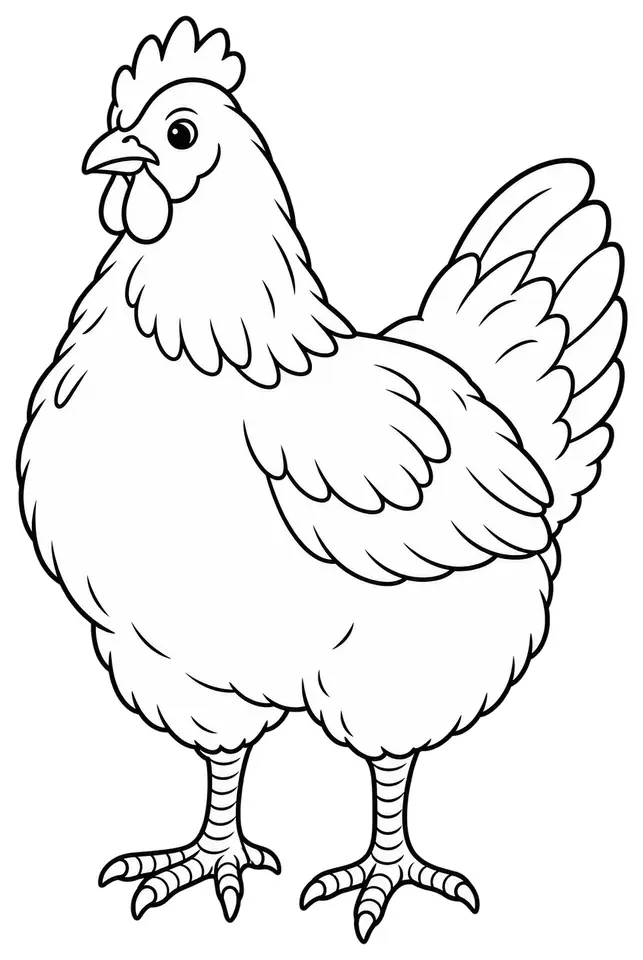 Coloriage de Poule d’Aquitaine : dessin au trait noir à colorier