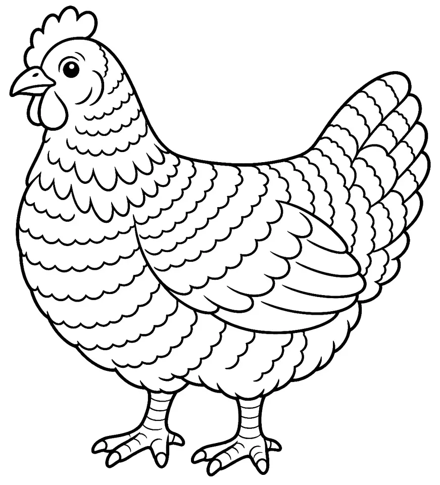 Coloriage de Poule de Bielefeld : dessin au trait noir à colorier