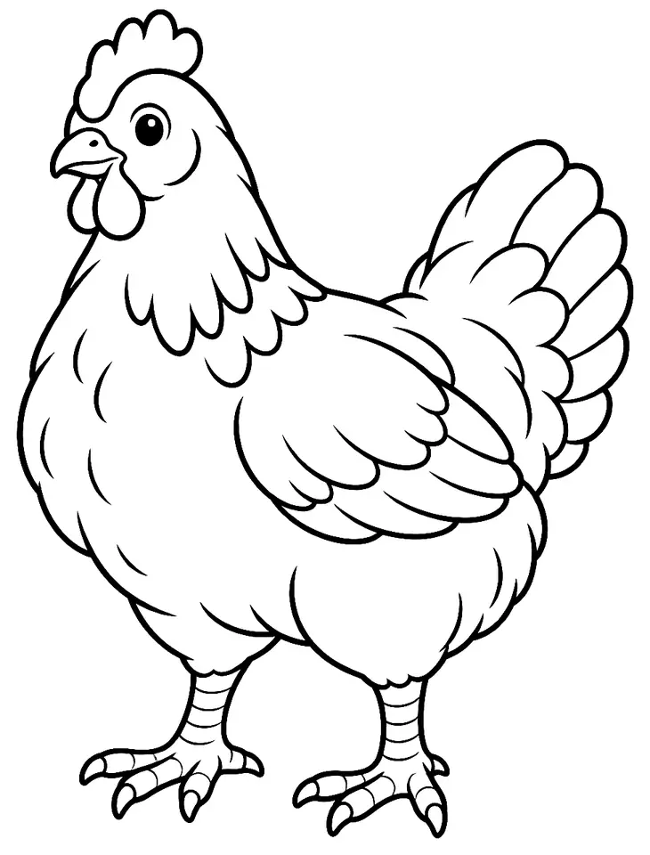 Coloriage de Poule de Bohême : dessin au trait noir à colorier