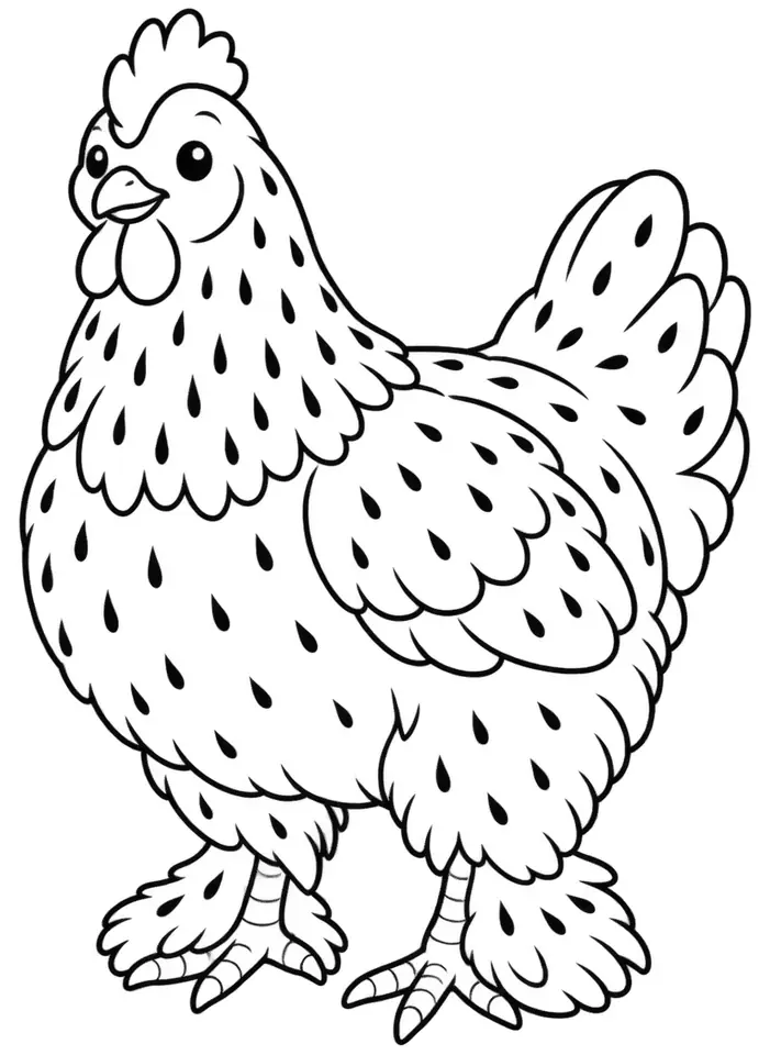 Coloriage de Poule de Bourbourg : dessin au trait noir à colorier