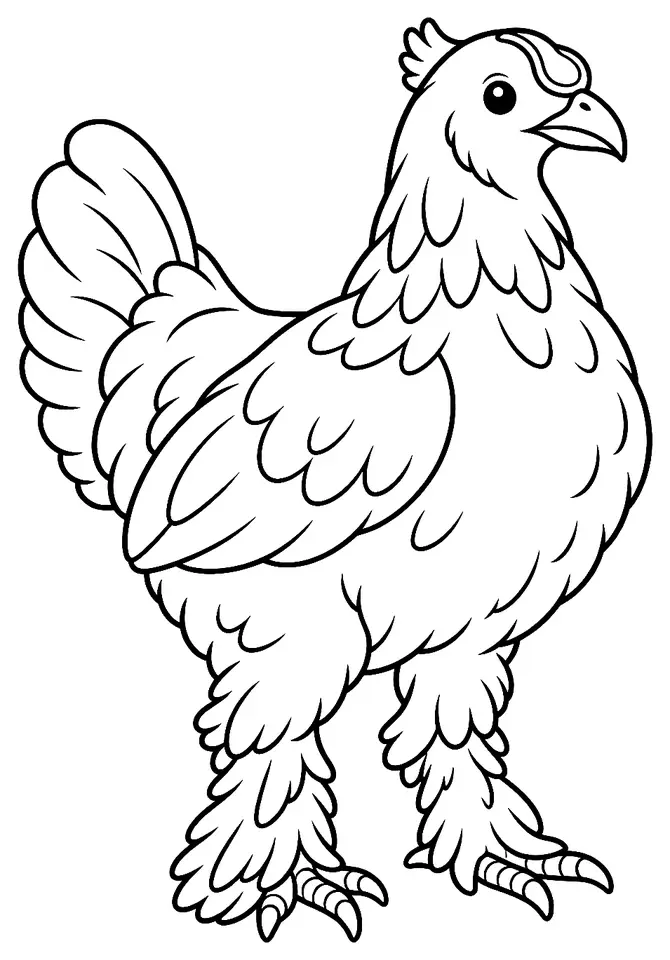 Coloriage de Poule de Bréda : dessin au trait noir à colorier