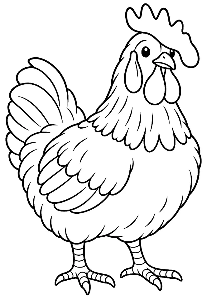 Coloriage de Poule de Choumen : dessin au trait noir à colorier