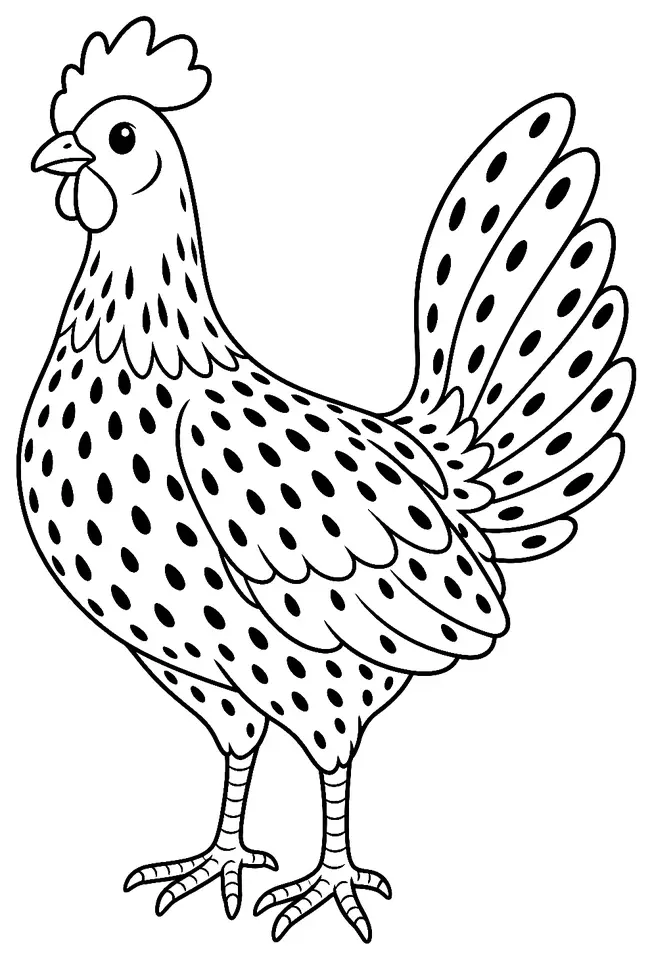 Coloriage de Poule de Hambourg : dessin au trait noir à colorier