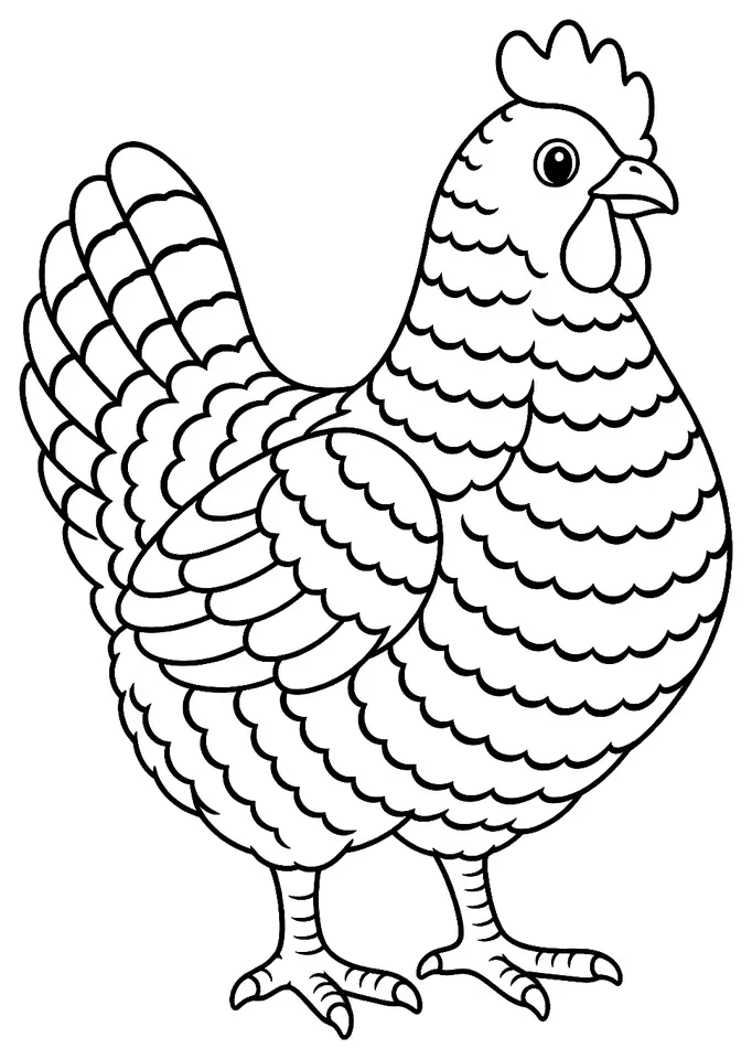 Coloriage de Poule de Hollande du Nord : dessin au trait noir à colorier