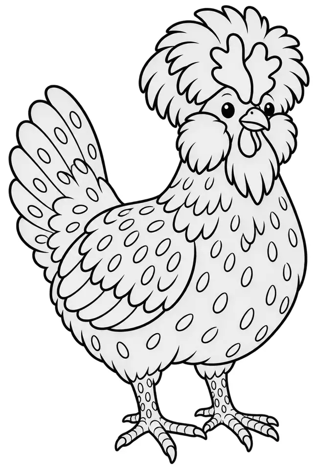 Coloriage de Poule de Houdan : dessin au trait noir à colorier