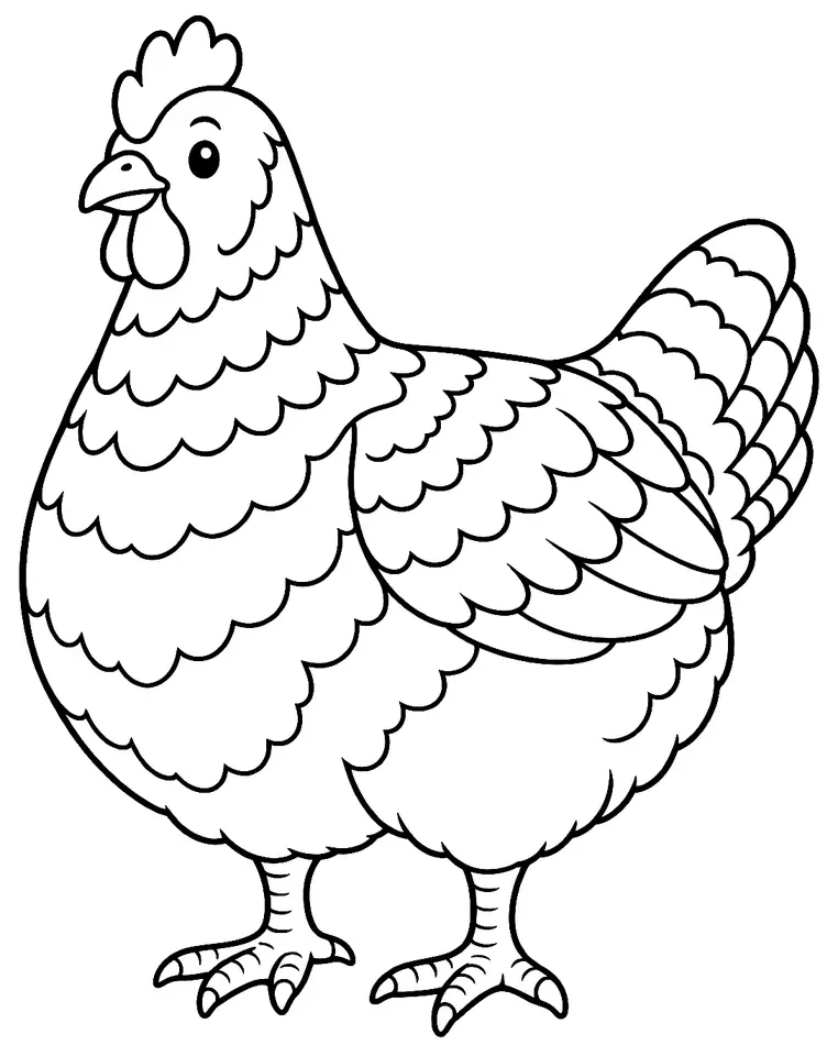 Coloriage de Poule de Malines : dessin au trait noir à colorier