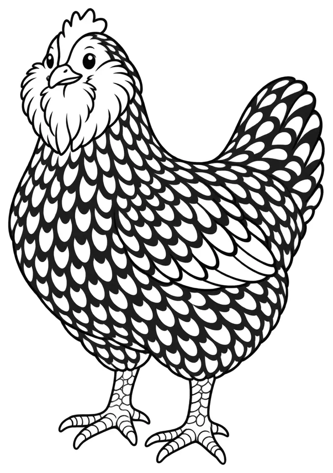 Coloriage de Poule de Mantes : dessin au trait noir à colorier