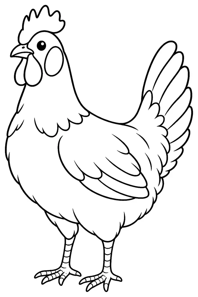 Coloriage de Poule de Minorque : dessin au trait noir à colorier