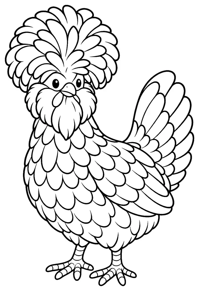 Coloriage de Poule de Padoue : dessin au trait noir à colorier