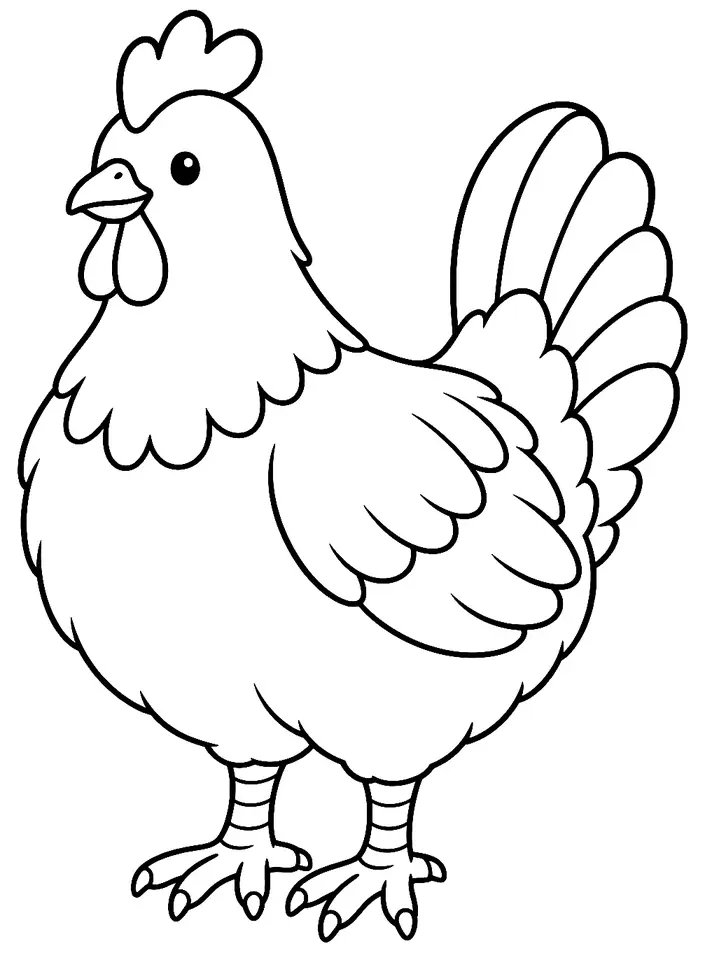 Coloriage de Poule de Prat : dessin au trait noir à colorier