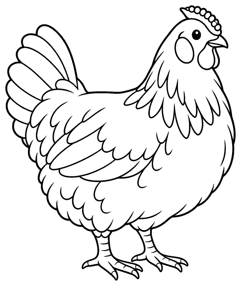 Coloriage de Poule de Rhénanie : dessin au trait noir à colorier