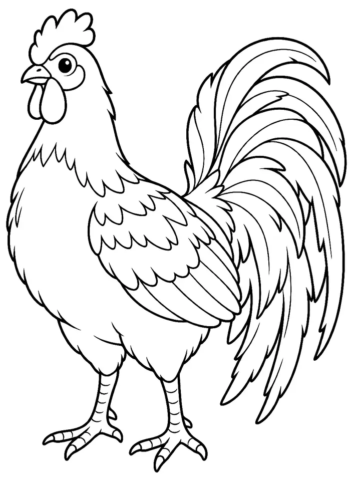 Coloriage de Poule de Yokohama : dessin au trait noir à colorier