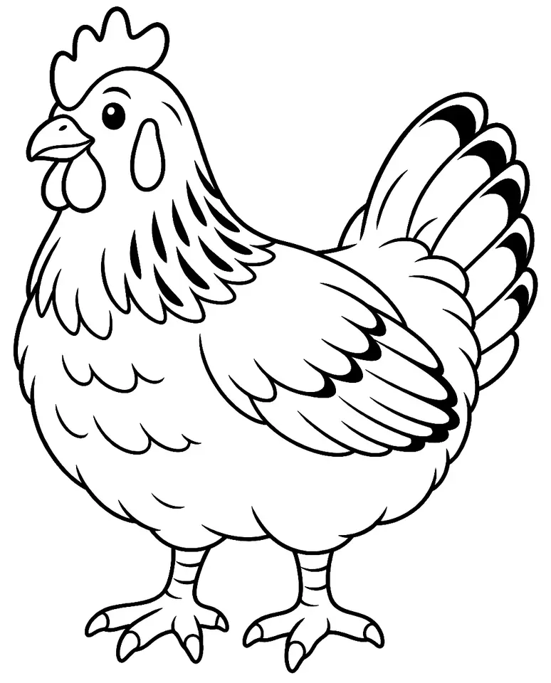 Coloriage de Poule du New Hampshire : dessin au trait noir à colorier