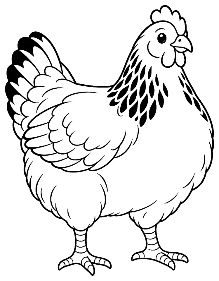 Coloriage de Poule du Sussex : dessin au trait noir à colorier